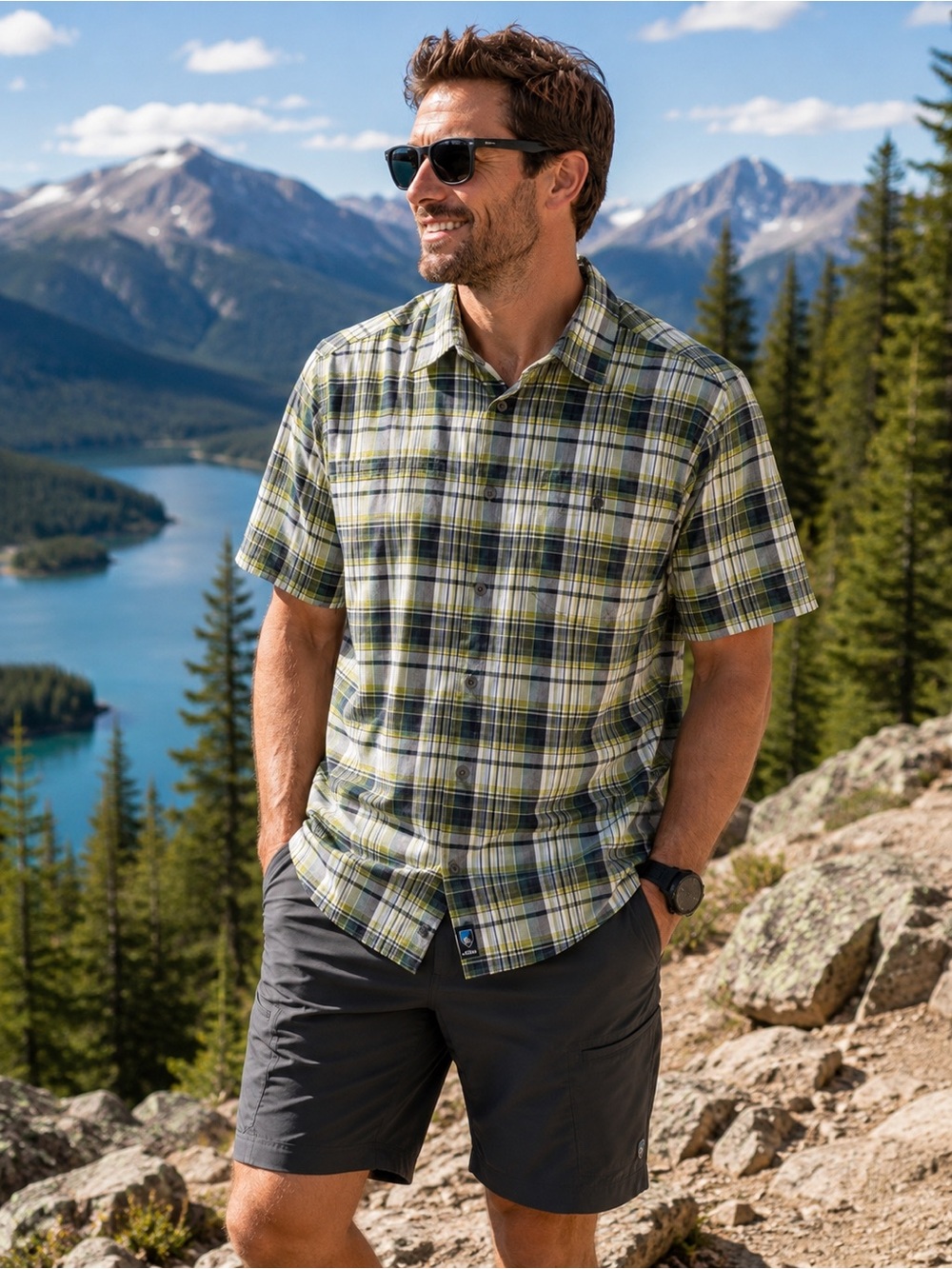 Kuhl Ionik UPF 30 Plaid Hiking Travel Shirt Men’s Medium Green Outdoor Camp